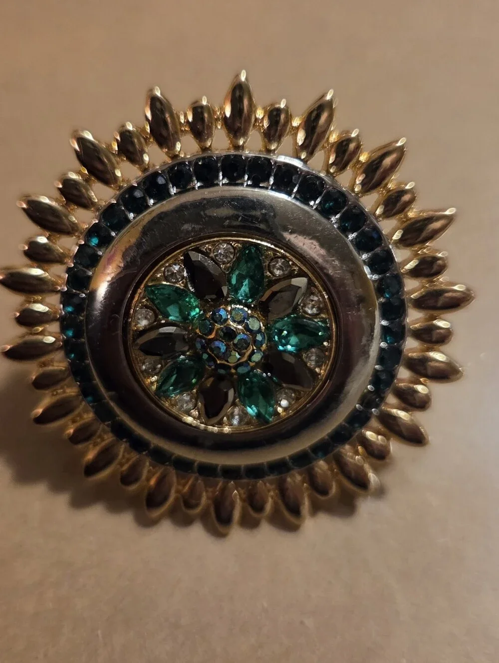 paparazzi Gold-Tone Brooch with Emerald and Sapphire Accents